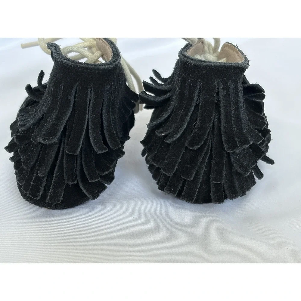 Girl Or Boy black fringe moccasins Monkey feet brand Size  12-18M Upper Leather